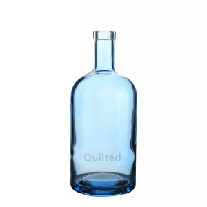 1000 ml blue color liquor round glass bottle with cork